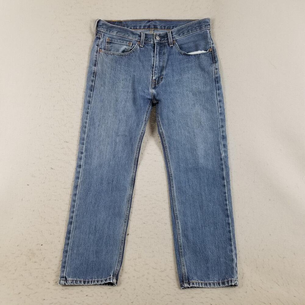 Levis 505 Jeans Mens 34x29 Blue Medium Wash Denim Red Tab Distressed Repair